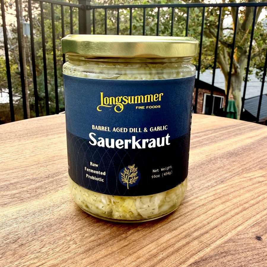 Jar of Longsummer Barrel Aged Dill & Garlic Sauerkraut